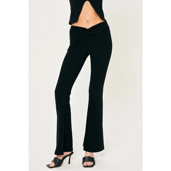 storets Pants - STORETS Ruched Bell Bottom Pants